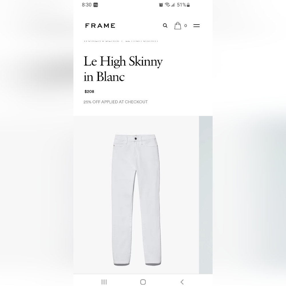 FRAME Le skinny de Jeanne size 27
